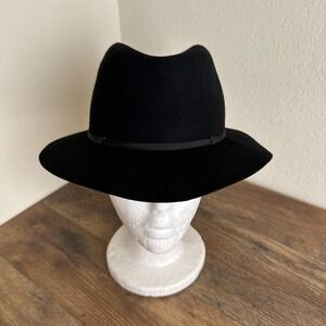 Ralph Lauren Black Wool Felt Fedora Hat Womens Size Medium NWT Western Boho